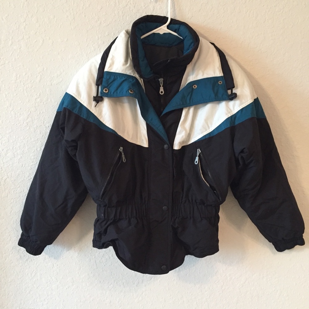 Vintage Black White Teal Ski Jacket
